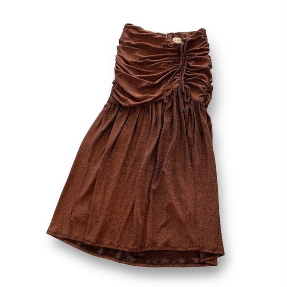 NICHOLAS Jayde Metallic Ruched Pleated Front Hem Slit Bronze Umber Skirt Size 4 - Picture 2 of 9